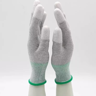 Der 13 Messgerät-Kohlenstoff-Faser strickte weiße PU beschichtete Arbeits-Handschuhe Anti-ESD-Handschuhe