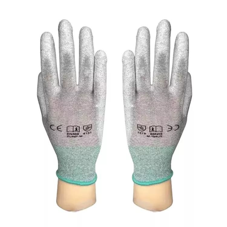 13, die Messgerät gezeichnete PU strickte, beschichteten Kohlenstoff-Faser-Finger-Mann-Bau-Handschuhe Handschuhe ESD antistatische